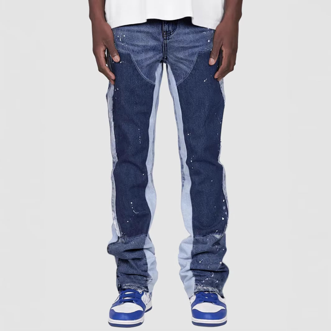 Men'S Dept Distressed 1.1 Quality Summer Denim Work Purple Pants Trendy Brand Flared Layered Patch Design Stretchy Cotton Fabric