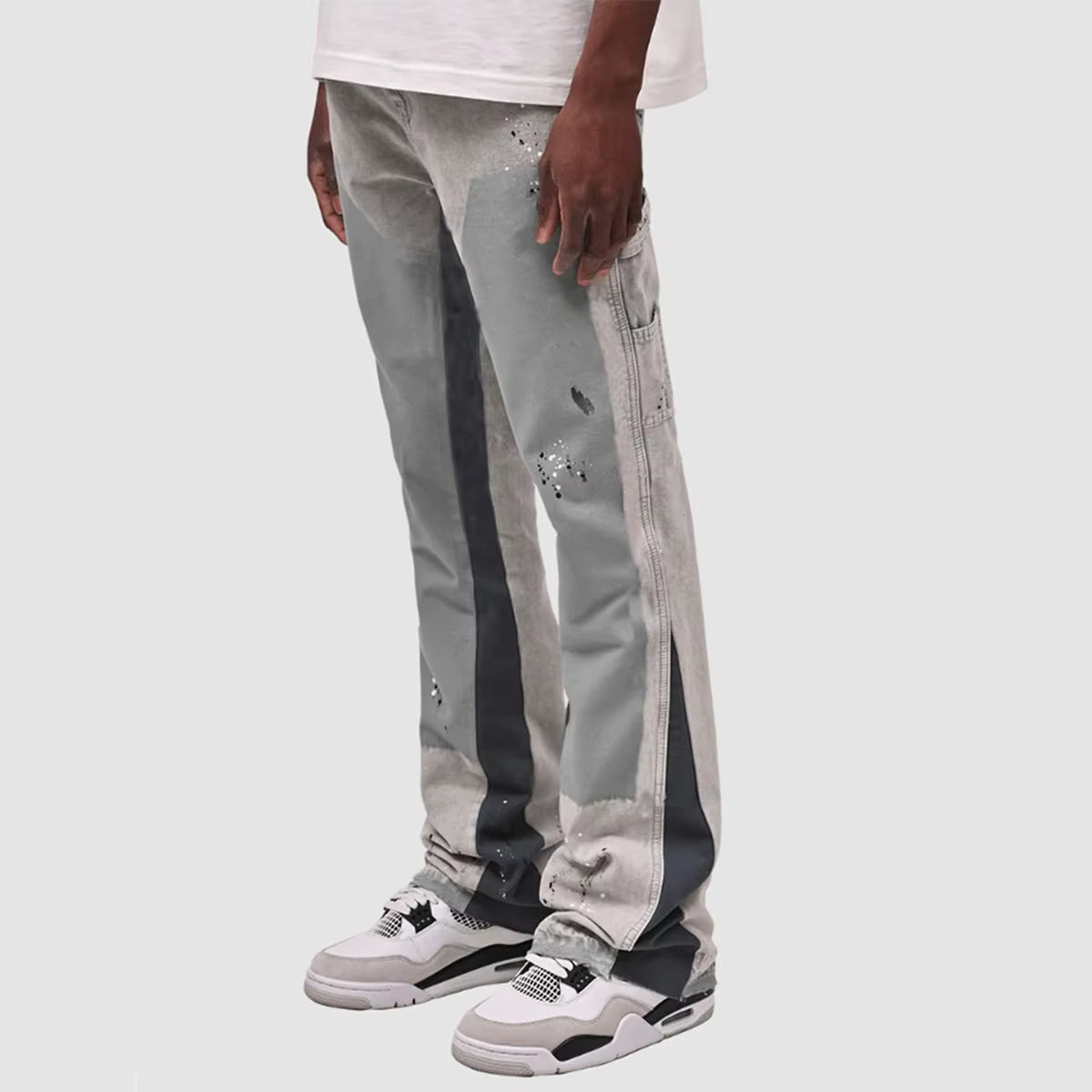 Men'S Dept Distressed 1.1 Quality Summer Denim Work Purple Pants Trendy Brand Flared Layered Patch Design Stretchy Cotton Fabric