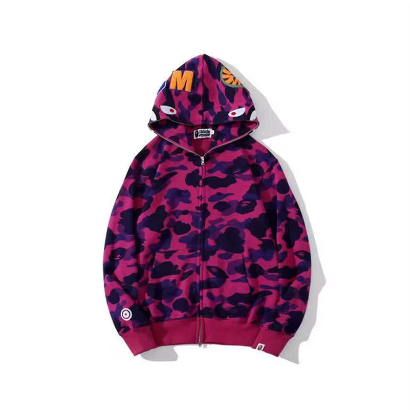  High Quality Bapes Letter Shark Pullover Hoodie 100% Cotton Fleece Breathable Casual Streetwear Unisex