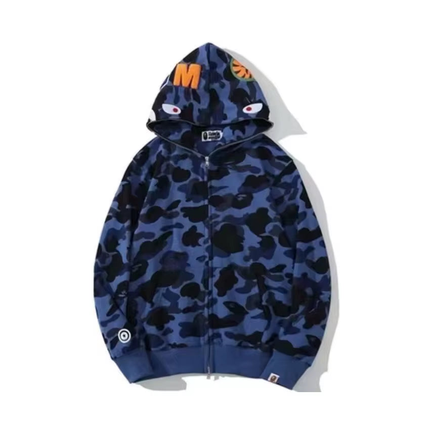  High Quality Bapes Letter Shark Pullover Hoodie 100% Cotton Fleece Breathable Casual Streetwear Unisex