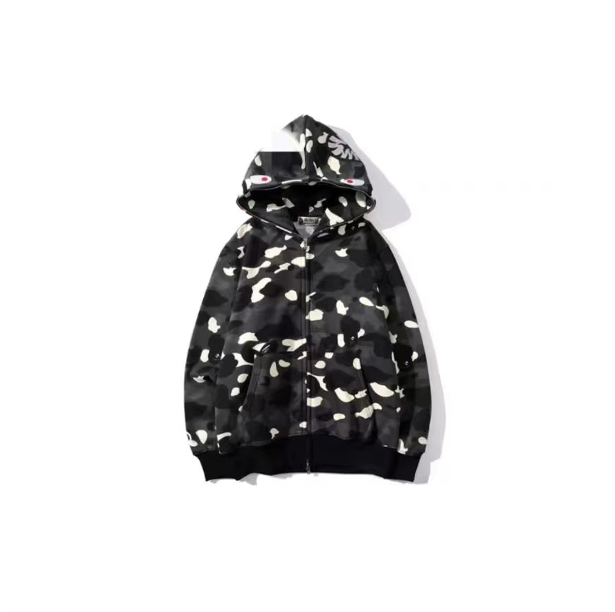  High Quality Bapes Letter Shark Pullover Hoodie 100% Cotton Fleece Breathable Casual Streetwear Unisex