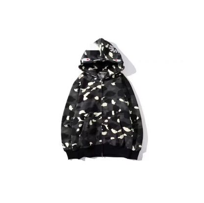  High Quality Bapes Letter Shark Pullover Hoodie 100% Cotton Fleece Breathable Casual Streetwear Unisex