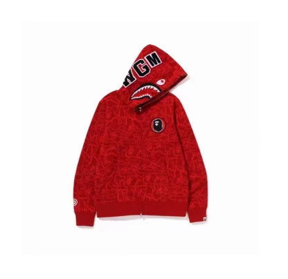  High Quality Bapes Letter Shark Pullover Hoodie 100% Cotton Fleece Breathable Casual Streetwear Unisex
