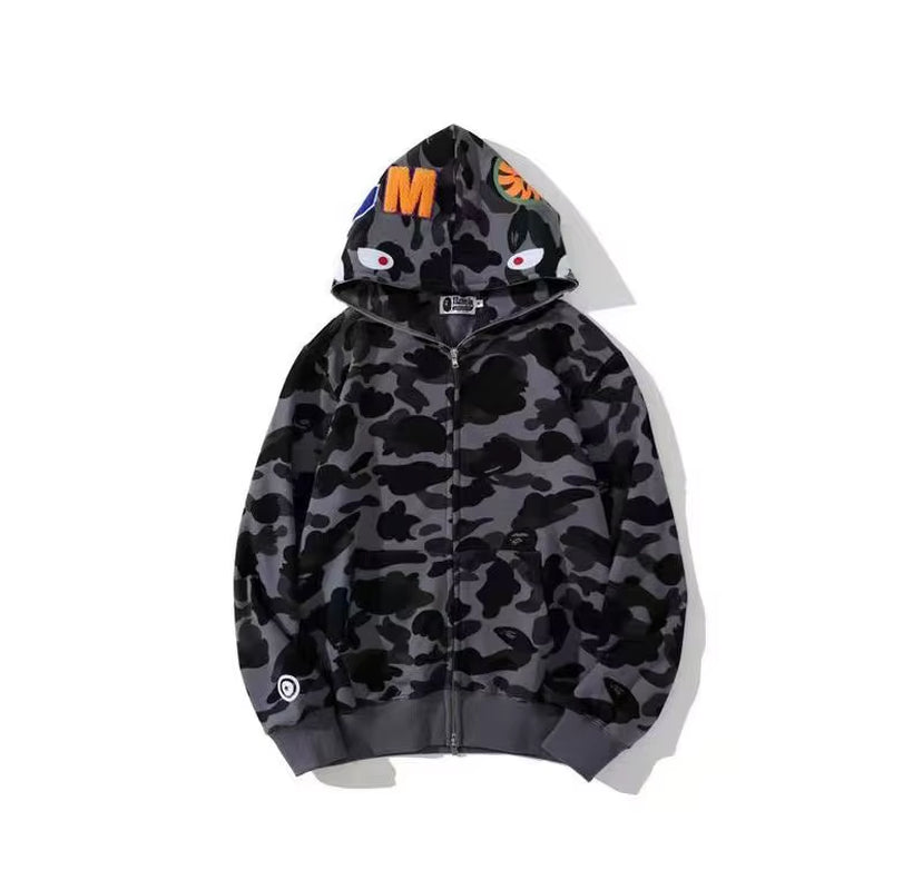  High Quality Bapes Letter Shark Pullover Hoodie 100% Cotton Fleece Breathable Casual Streetwear Unisex