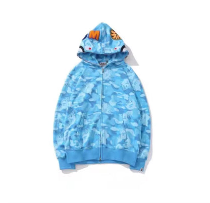  High Quality Bapes Letter Shark Pullover Hoodie 100% Cotton Fleece Breathable Casual Streetwear Unisex