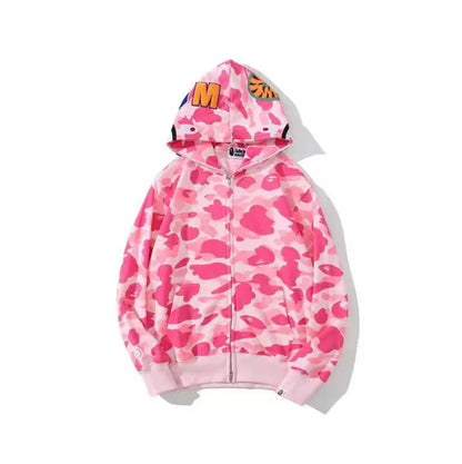  High Quality Bapes Letter Shark Pullover Hoodie 100% Cotton Fleece Breathable Casual Streetwear Unisex