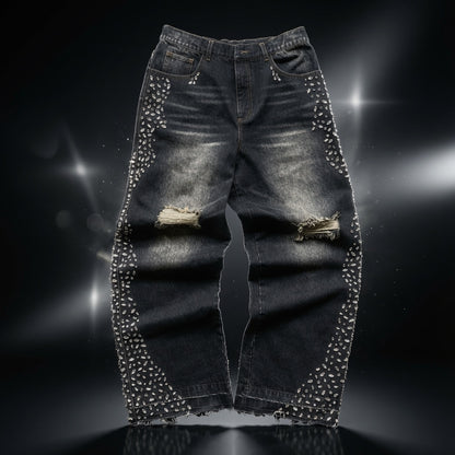 OEM Custom Men'S Vintage Sun Fade Stone Washed Baggy Jeans Pants Wide Leg Stacked Designer Dark Wash Men'S Denim Trousers Hommes