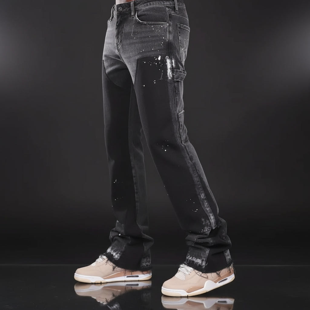 Men'S Dept Distressed 1.1 Quality Summer Denim Work Purple Pants Trendy Brand Flared Layered Patch Design Stretchy Cotton Fabric