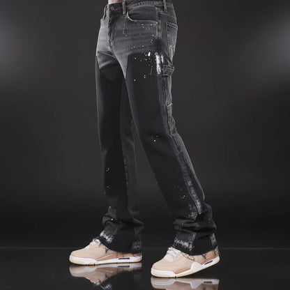 Men'S Dept Distressed 1.1 Quality Summer Denim Work Purple Pants Trendy Brand Flared Layered Patch Design Stretchy Cotton Fabric