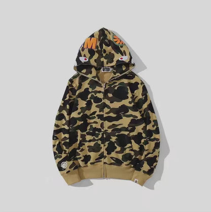  High Quality Bapes Letter Shark Pullover Hoodie 100% Cotton Fleece Breathable Casual Streetwear Unisex
