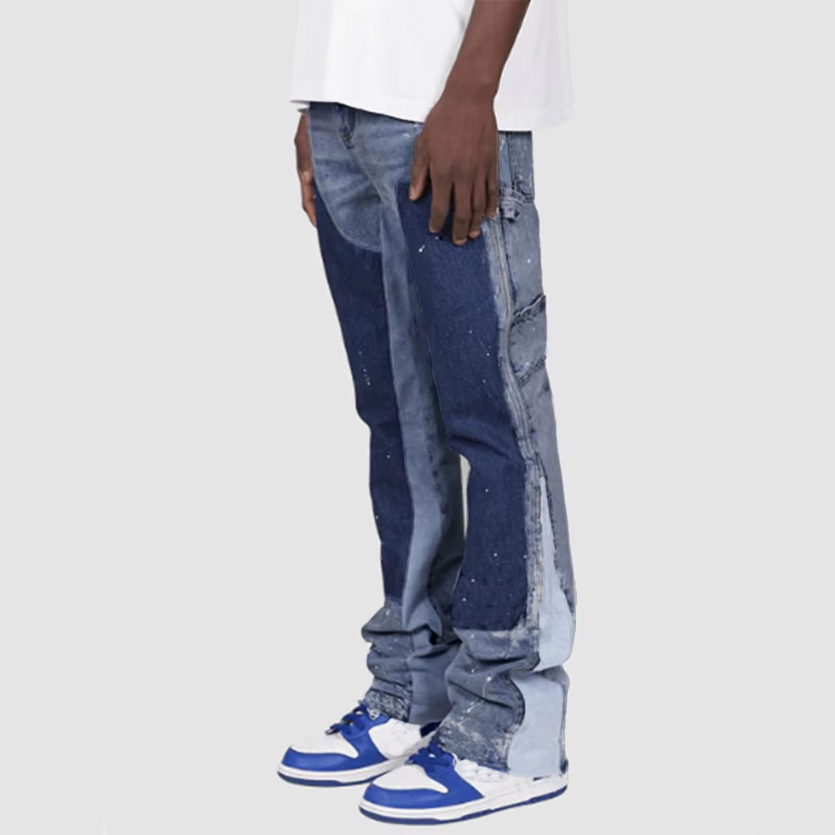 Men'S Dept Distressed 1.1 Quality Summer Denim Work Purple Pants Trendy Brand Flared Layered Patch Design Stretchy Cotton Fabric