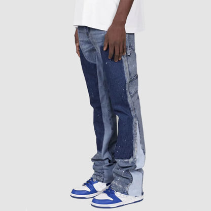 Men'S Dept Distressed 1.1 Quality Summer Denim Work Purple Pants Trendy Brand Flared Layered Patch Design Stretchy Cotton Fabric