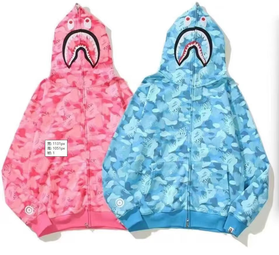  High Quality Bapes Letter Shark Pullover Hoodie 100% Cotton Fleece Breathable Casual Streetwear Unisex