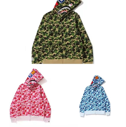  High Quality Bapes Letter Shark Pullover Hoodie 100% Cotton Fleece Breathable Casual Streetwear Unisex