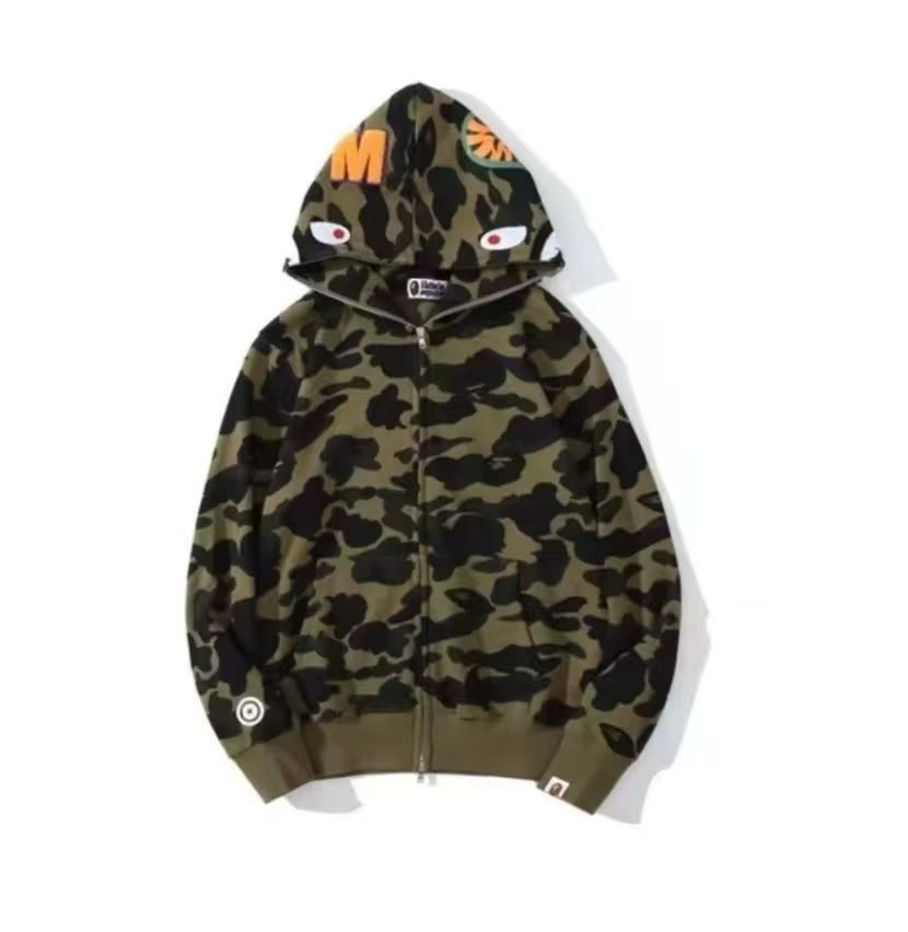  High Quality Bapes Letter Shark Pullover Hoodie 100% Cotton Fleece Breathable Casual Streetwear Unisex