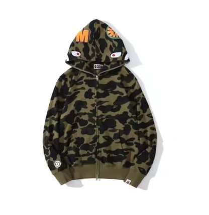  High Quality Bapes Letter Shark Pullover Hoodie 100% Cotton Fleece Breathable Casual Streetwear Unisex