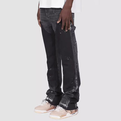 Men'S Dept Distressed 1.1 Quality Summer Denim Work Purple Pants Trendy Brand Flared Layered Patch Design Stretchy Cotton Fabric
