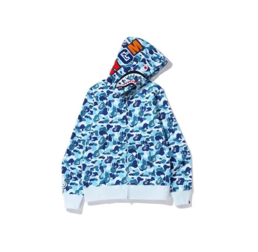  High Quality Bapes Letter Shark Pullover Hoodie 100% Cotton Fleece Breathable Casual Streetwear Unisex