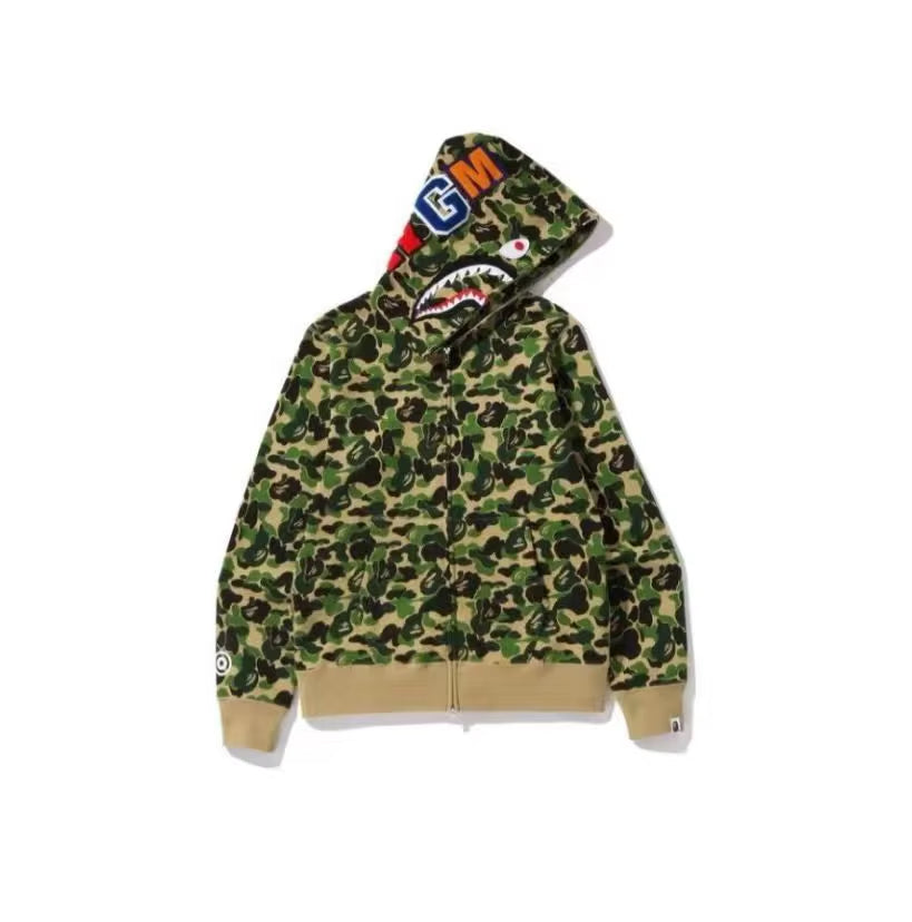  High Quality Bapes Letter Shark Pullover Hoodie 100% Cotton Fleece Breathable Casual Streetwear Unisex