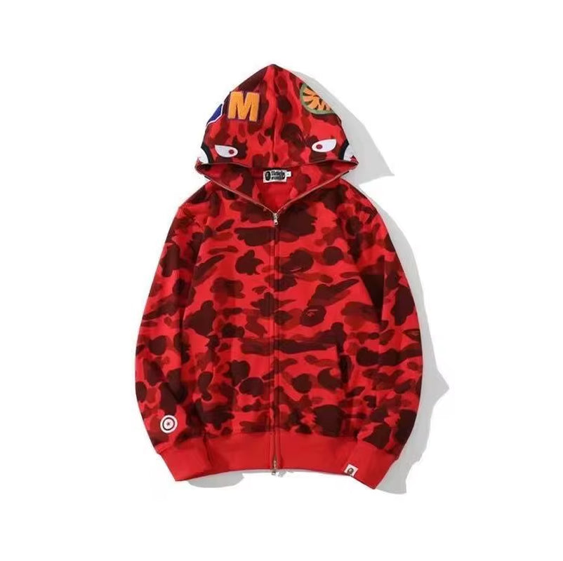  High Quality Bapes Letter Shark Pullover Hoodie 100% Cotton Fleece Breathable Casual Streetwear Unisex