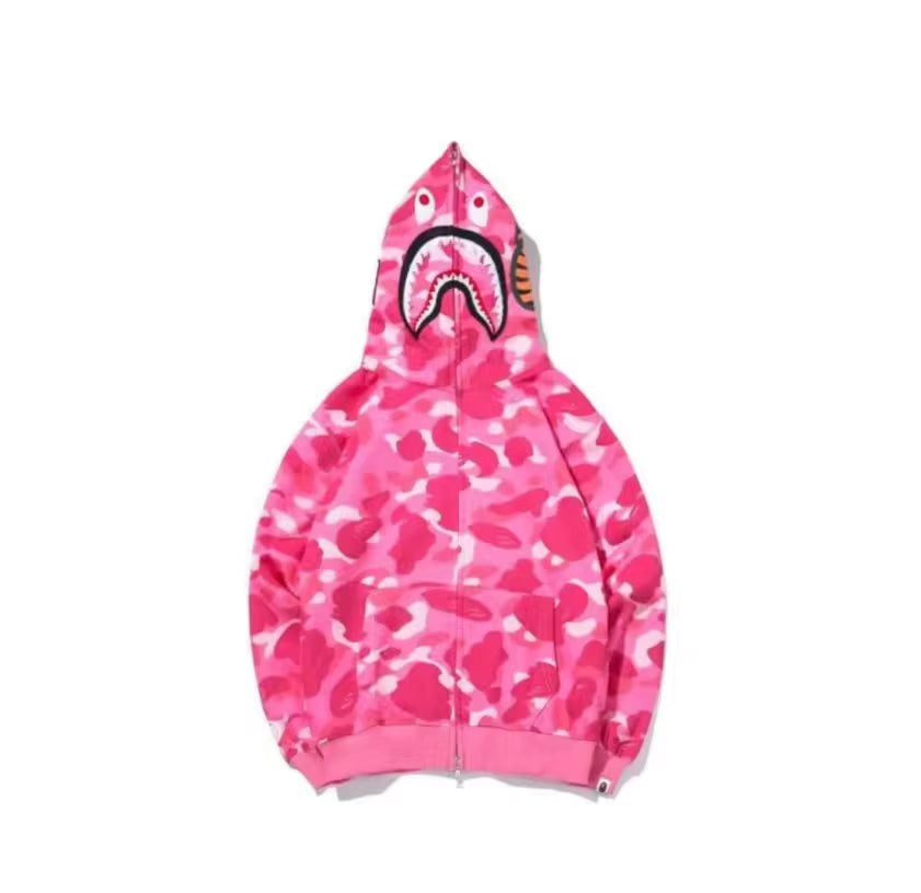  High Quality Bapes Letter Shark Pullover Hoodie 100% Cotton Fleece Breathable Casual Streetwear Unisex
