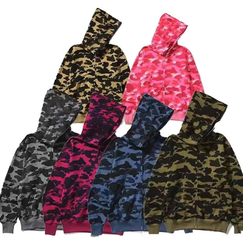  High Quality Bapes Letter Shark Pullover Hoodie 100% Cotton Fleece Breathable Casual Streetwear Unisex