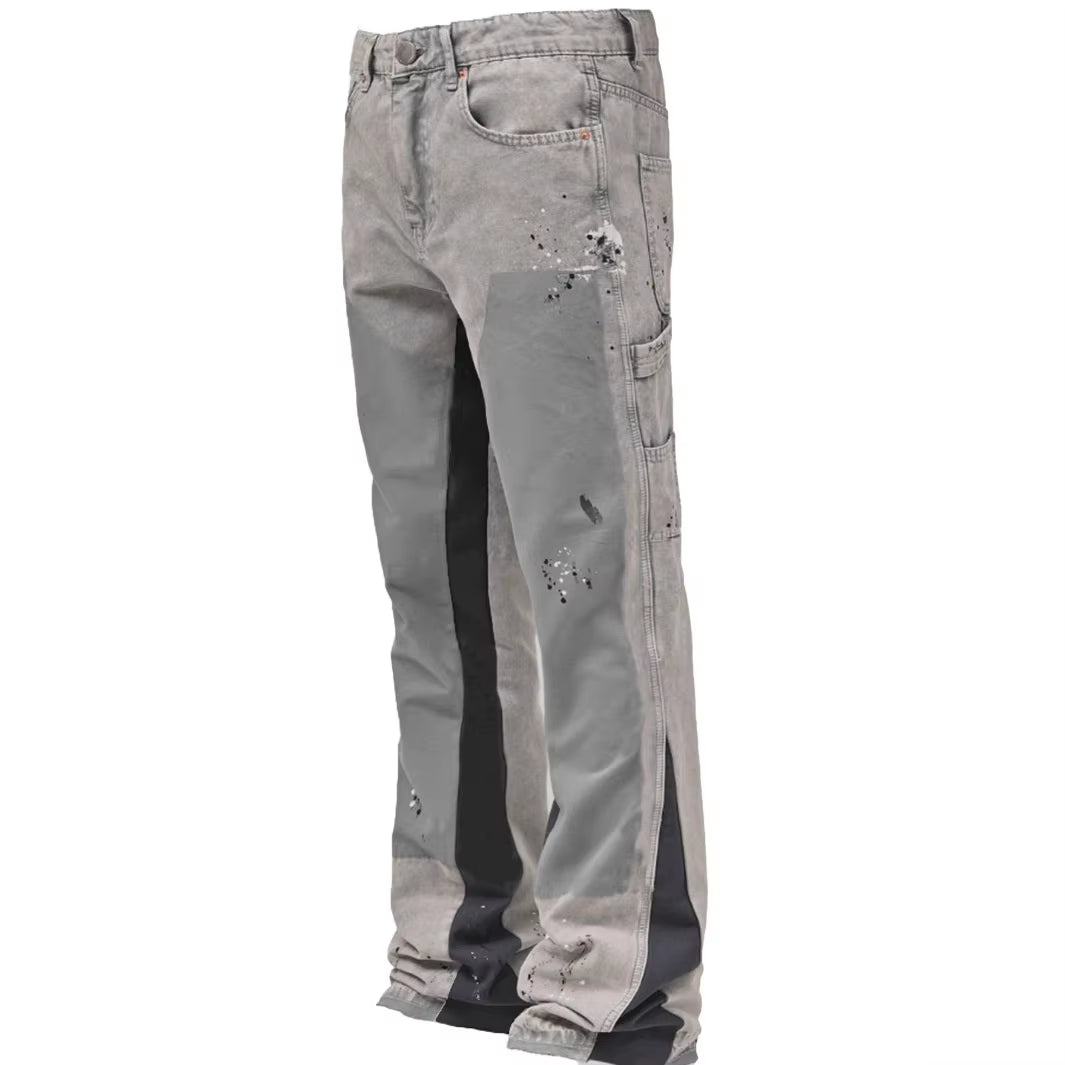 Men'S Dept Distressed 1.1 Quality Summer Denim Work Purple Pants Trendy Brand Flared Layered Patch Design Stretchy Cotton Fabric