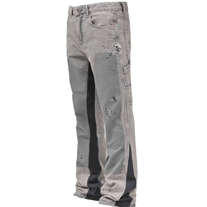 Men'S Dept Distressed 1.1 Quality Summer Denim Work Purple Pants Trendy Brand Flared Layered Patch Design Stretchy Cotton Fabric